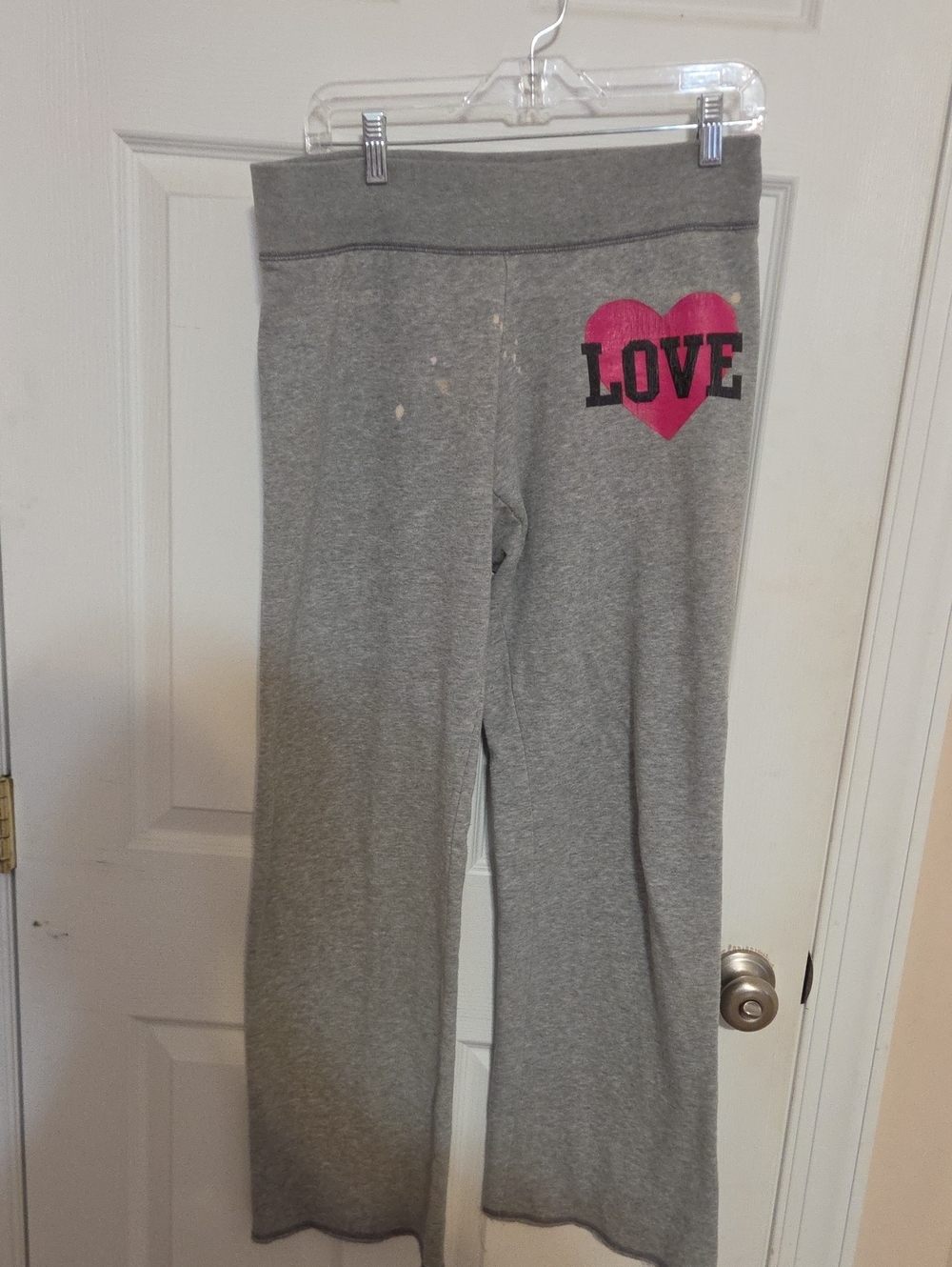 Victoria's Secret Gray Sweatpants with Pink Heart LOVE Graphic Vintage SMALL